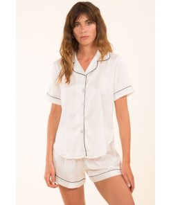 Pyjashort fluide en satin Kebello - Blanc Blanc