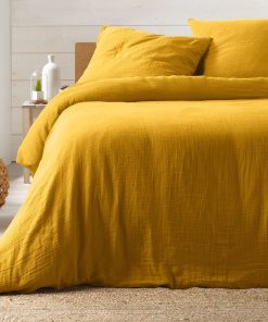Housse de couette + taies Gaze de coton tendance - Jaune