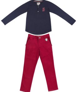 Ensemble  Tee-shirt manches longues & pantalon - 'LA FAUTE A VOLTAIRE' - Bleu Bordeaux