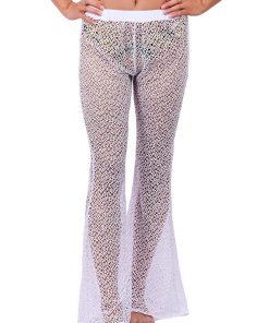 Pantalon de plage maille crochet pailletée Diadème - Blanc