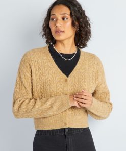 Gilet en maille torsadée - Beige