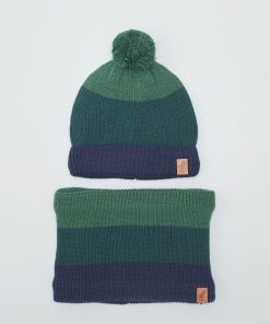 Ensemble bonnet + snood - 2 pièces - Vert/bleu