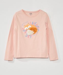 T-shirt imprimé manches longues - Rose