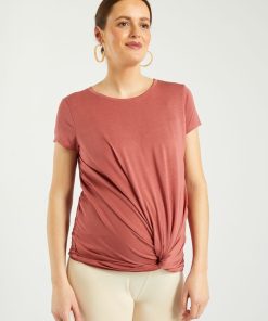 T-shirt grossesse noué devant - Rouge terracotta