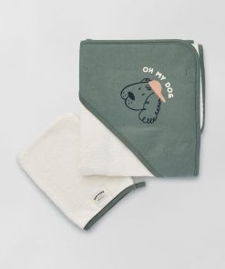 Ensemble cape de bain + gant de toilette - Vert