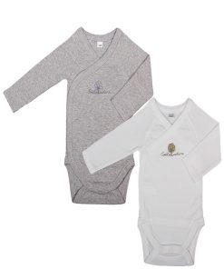 Eveil Et Nature Lot De 2 Bodys Manches Longues Coton Bio - Gris