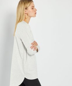 T-shirt long en jersey uni - Gris chiné
