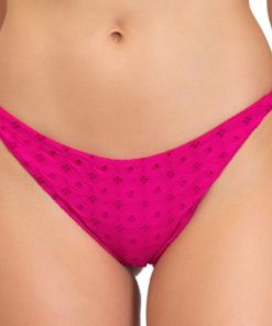 Bas de bikini brésilien broderie anglaise Sangallo - Rose