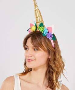 Serre-tête licorne à fleurs - rose
