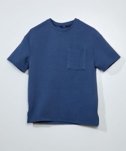 T-shirt maille côtelée - Bleu