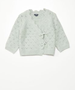 Gilet cache-coeur en maille fantaisie - vert cendré