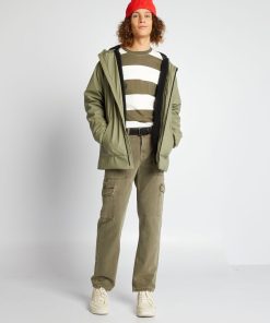 Parka déperlante avec capuche en sherpa - Kaki
