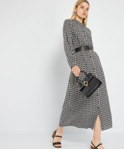 Robe chemise longue imprimée - Noir