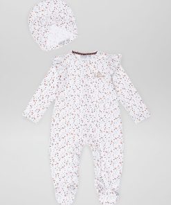 Pyjama + bonnet 'fleuri' - rose