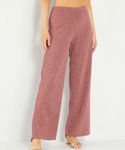 Pantalon taille haute maille irisée - Rose