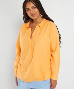 Blouse en lin encolure V - Orange