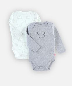 Set de 2 bodys croisés en coton BIO, balnc/gris - Gris