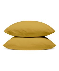 Bleu Câlin - Lot de 2 Taies d'oreiller unies Percale de coton 80 fils/m² - Moutarde