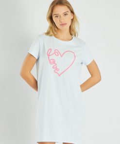 Chemise de nuit imprimé 'love' - Bleu ciel