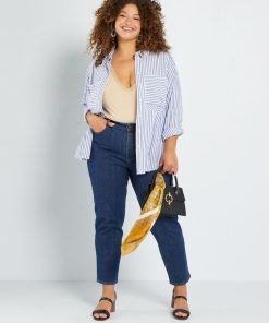 Jean mom taille haute 34L - 5 poches - Bleu brut