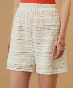 Short taille haute avec broderie fantaisie - Blanc