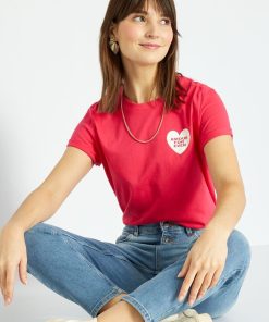 T-shirt en jersey imprimé - Rose