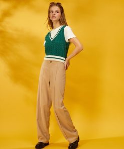 Pantalon large à taille haute - Beige