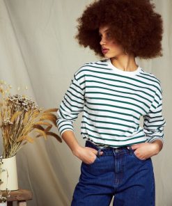 T-shirt marinière en jersey - Vert/blanc