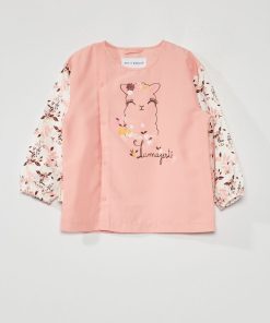 Tablier manches longues imprimé - Rose