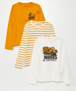 Lot de 3 tee-shirts en jersey à manches longues - Blanc/orange