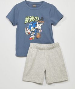 Pyjama 'Sonic' court en jersey - 2 pièces - Gris/bleu gris