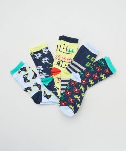 5 paires de chaussettes imprimées fantaisie - Bleu