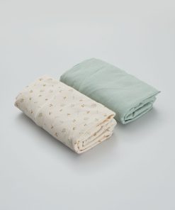 Drap housse - Lot de 2 - Ecru/Vert