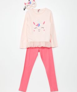 Ensemble pyjama t-shirt + pantalon + masque - 2 pièces - Rose