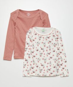 2 tee-shirts 'DS' - Blanc/rose