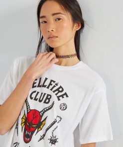 T-shirt oversize 'Stranger Things' - Blanc