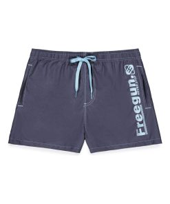 Boardshort court garçon avec ceinture demi-élastiquée Freegun - Bleu
