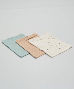 Lot de 3 gants de toilettes en lange - Vert/marron/écru