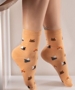 Chaussettes En Coton Tête De Chat- Sockup- 35-43 - Orange