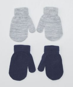 Lot de 2 paires de moufles en maille - Bleu/gris