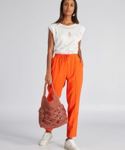Pantalon regular en twill type jogging - Orange