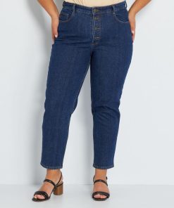 Jean mom taille haute 32L - 5 poches - Bleu brut