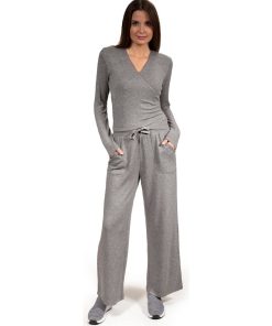 Ensemble Homewear T-shirt cache-coeur et pantalon large Gris chiné - Gris