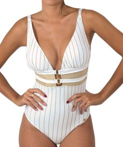 Maillot de bain 1 pièce décolleté plongeant Chill - Blanc