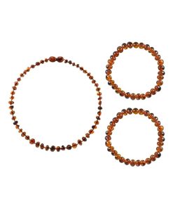Box collier bébé et 2 bracelets Adulte - Ambre - Cognac - Marron