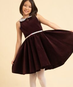 Robe qui Tourne Fille Velours Bdx Col Claudine Fleurie HEPBURN - 'LA FAUTE A VOLTAIRE' - Violet