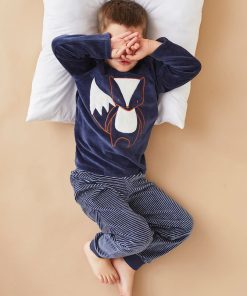 Pyjama 2 pièces renard en velours, - Bleu