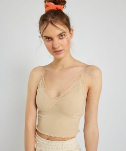 Débardeur cropped avec dentelle - Beige
