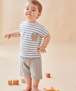 Set t-shirt + short en coton, écru/gris - Gris
