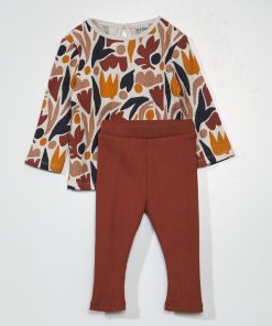 Ensemble côtelé - 2 pièces - Marron/jaune/blanc/bleu